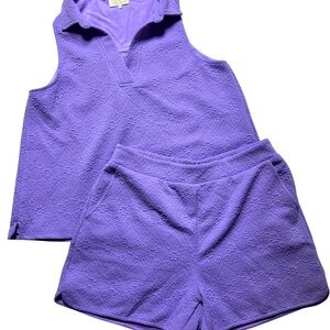 SSYS Purple Textured Matching Set Tenniscore Preppy Lounge Shorts Set Large